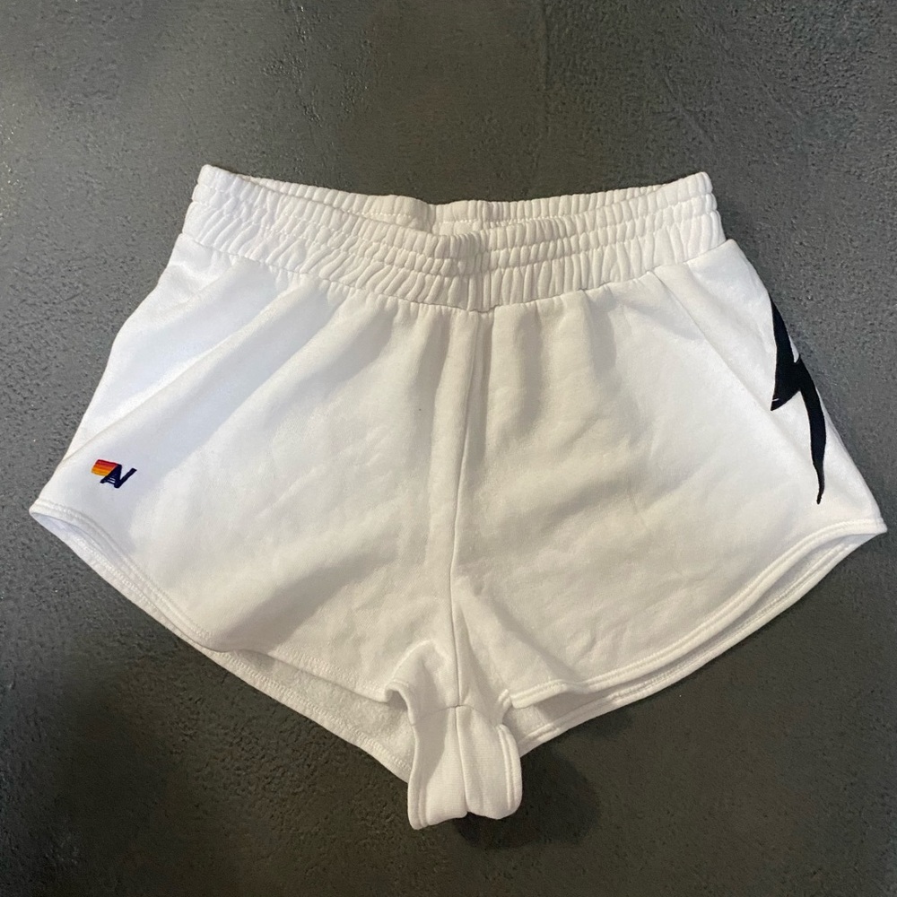 AV Nation White Bolt Sweat Shorts